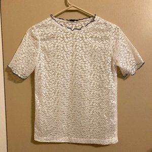 Zara Lacey Eyelet Sheer Top with Metallic Shimmer